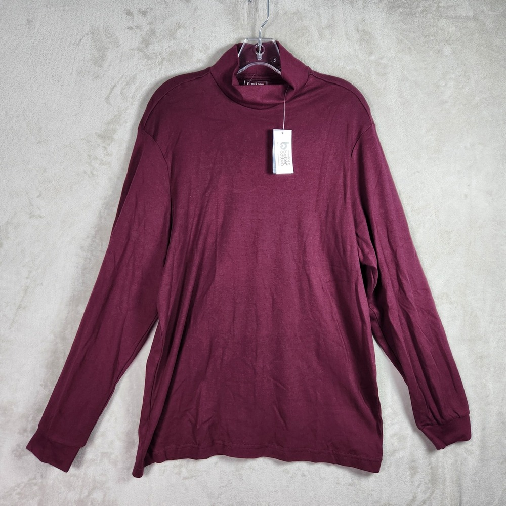 Club Room Mock Neck Shirt Mens XL Red Plum Burgundy Long Sleeve Cotton Casual